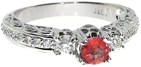 0.96 Carat ctw 14k Gold Round Red Ruby Solitaire & Diamond Accent Antique Promise Engagement Ring