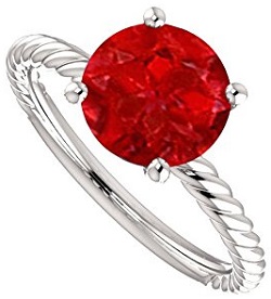 Natural Ruby Solitaire Designer Rope Ring White Gold