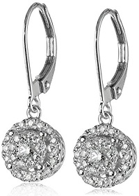 14k White Gold Diamond Cluster Circle Drop Earrings
