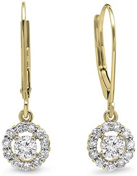 0.55 Carat (ctw) 14K Gold Round Cut Diamond Ladies Cluster Halo Style Drop Earrings