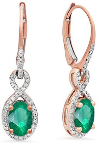 Emerald Studded 10K Rose Gold Ladies Infinity Dangling Earrings