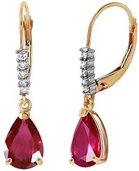 3.15 Carat 14k Solid Gold Leverback Earrings with Natural Diamonds and Rubies