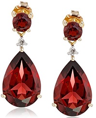 10k Yellow Gold Gemstone Garnet and Diamond Drop Earrings (2 cttw, I-J Color, 12-13 Clarity)
