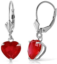 2.9 CTW 14k Solid White Gold Leverback Earrings with Natural Heart-shaped Ruby