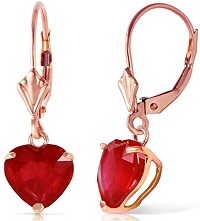 2.9 CTW 14k Solid Rose Gold Leverback Earrings with Natural Heart-shaped Ruby