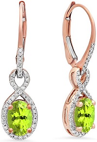 10K Rose Gold and Peridot Ladies Infinity Dangling Earring
