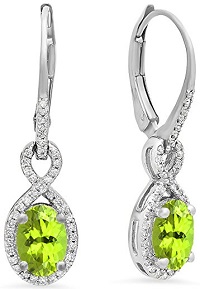 Ladies Peridot Infinity Dangling Earrings in 10K White Gold