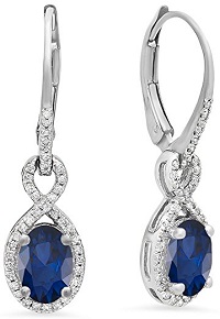 10K White Gold Ladies Infinity Dangling Earrings with Blue Sapphire Gemstones