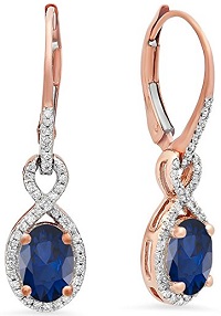 Blue Sapphires White diamonds 10K Rose Gold Ladies Infinity Dangling Earrings