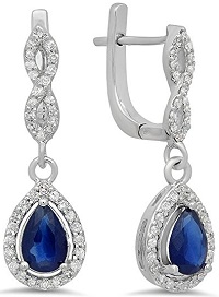 14K White Gold Each 7X5 MM Pear Gemstone & Round White Diamond Ladies Halo Dangling Drop Earrings