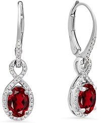 10K White Gold and Gemstone Garnet Ladies Infinity Dangling Earrings