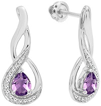 10K White Gold and Gemstone Amethyst Ladies Infinity Drop Earrings