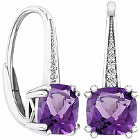 14K White Gold Gemstone Amethyst Ladies Dangling Drop Earrings