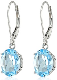 14K Gold Oval Gemstone Aquamarine Dangle Leverback Earrings