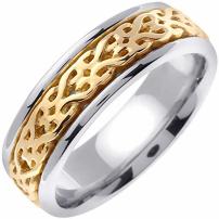 Two Tone Platinum and 18K Yellow Gold Celtic Infinity Knot Men's Comfort Fit Wedding Band (7mm)