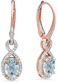 10K Rose Gold and Gemstone Aquamarine Ladies Infinity Dangling Earrings