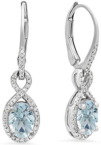 Gemstone Aquamarine And 10K White Gold Ladies Infinity Dangling Earrings