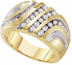 Solid 10k Yellow Gold Round Channel Set Fashion Style Two Tone Mens Diamond Wedding Band