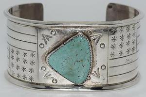 Genuine Turquoise Sterling Silver Bracelet with American Flag Design