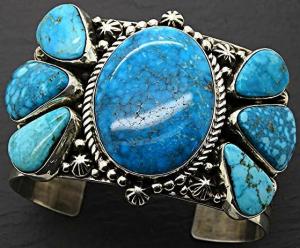 Big Mens Cuff Turquoise Silver Native American Pueblo Cuff Bracelet