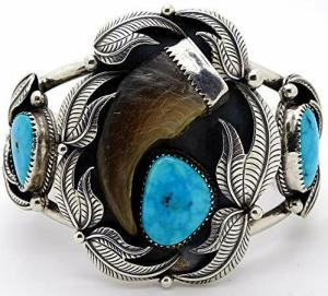 Turquoise Bear Claw Cuff Bracelet Silver Mens Cuff Bracelet Turquoise Silver
