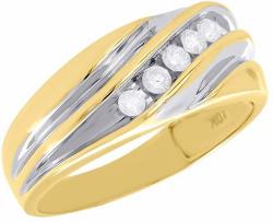 10K Yellow Gold Channel Set Round Cut Diamond Grooved Inlay Mens Engagement Ring Wedding Band 0.25 Cttw
