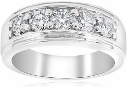1 ct Mens Diamond Five Stone Wedding Ring 10k White Gold
