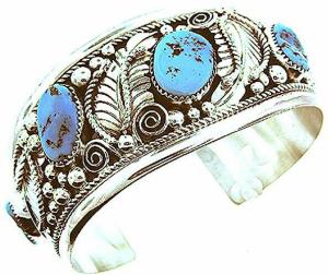 USA Made by Navajo Artist Ida McCray: Beautiful! Genuine Sterling-silver Turquoise Men's Bracelet