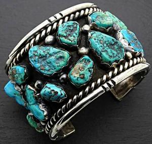Big Mens Silver Turquoise Navajo Cuff Bracelet