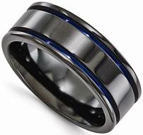 Edward Mirell Black Titanium Blue Anodized Groove 8mm Wedding Band