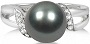 Cultured Tahitian Pearl Ring with Diamonds 14K White Gold 9-10mm