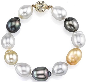 14K Gold 11-12mm Multicolor Baroque South Sea Cultured Pearl Bracelet