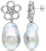 Freshwater Baroque Pearl Earrings With Diamond Flowers in 14k White Gold