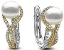 Akoya Pearl and Diamond Twist Drop Earrings 14k Two Tone Gold (0.46ct)