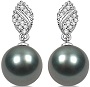 Tahitian Cultured Pearl and Diamond Drop Earrings 14K White Gold 12mm