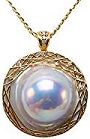 18K Super-size 35mm White Mabe Pearl Pendant Necklace