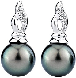 14K Gold Tahitian South Sea Cultured Pearl and Diamond Wave Earrings