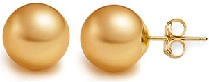 Golden Cultured South Sea Pearls Stud Earrings AA+ Quality 14k Yellow Gold