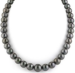 14K Gold GLA CERTIFIED Black Tahitian Pearls Necklace