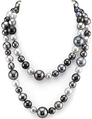 14K Gold 9-15mm Off-Round Tahitian Multicolor South Sea Cultured Pearl Necklace