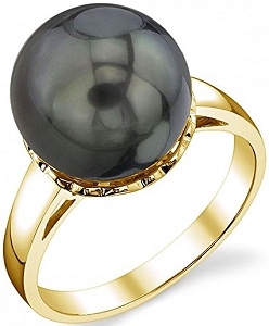 11mm Tahitian South Sea Cultured Pearl Laurel Ring in 14K Gold