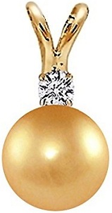 Golden South Sea Cultured Pearl Pendant AAA Quality 14K Yellow Gold with Diamond