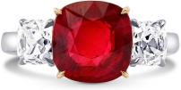 Mozambique No Heat Pigeon Blood Ruby Three Stone Ring (4.43Ct TW)