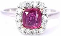 Ruby Diamond Ring Certified Cushion Cut Red Pigeon Blood Color 1.64 cttw 14k White Gold and Rose Gold