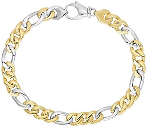 14k 8.5 In Yellow and White Gold 6mm Soft Shiny Figaro Style Chain Bracelet With Lobster Clasp
