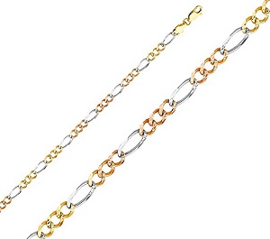 14k Tri Color Gold Men's 4.5mm Figaro Concave Chain Bracelet