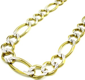 14K Yellow Gold Mens 12MM Figaro Diamond Cut Chain Necklace 26 to 32 Inches