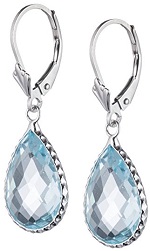 Sterling Silver Genuine Colored Stone Earring, Lever Back Closure, Pear shape, Bezel-Set