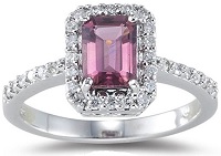 Diamond & 1 Ct AAA Pink Tourmaline Ring in 18K White Gold