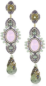 Miguel Ases Green Rutilated Quartz and Prehnite Quartz Long Drop Earrings